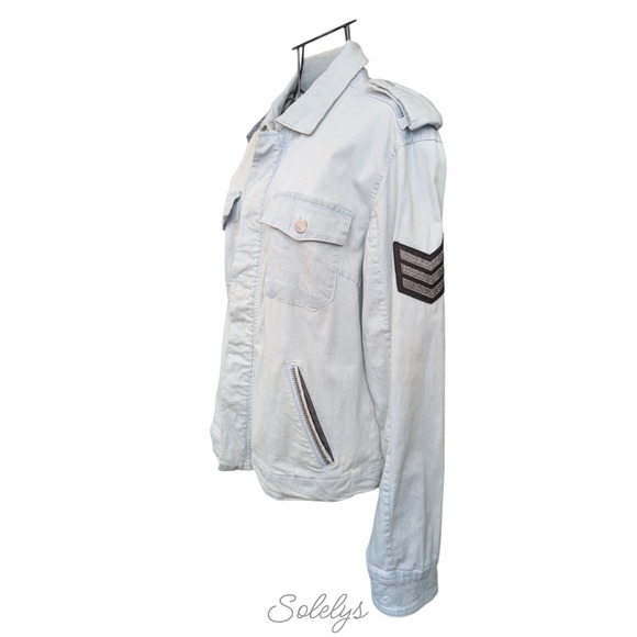 Zadig & Voltaire Kavy Rae Light Blue Cotton Military Utility Jacket Patch Medium - Picture 3 of 15